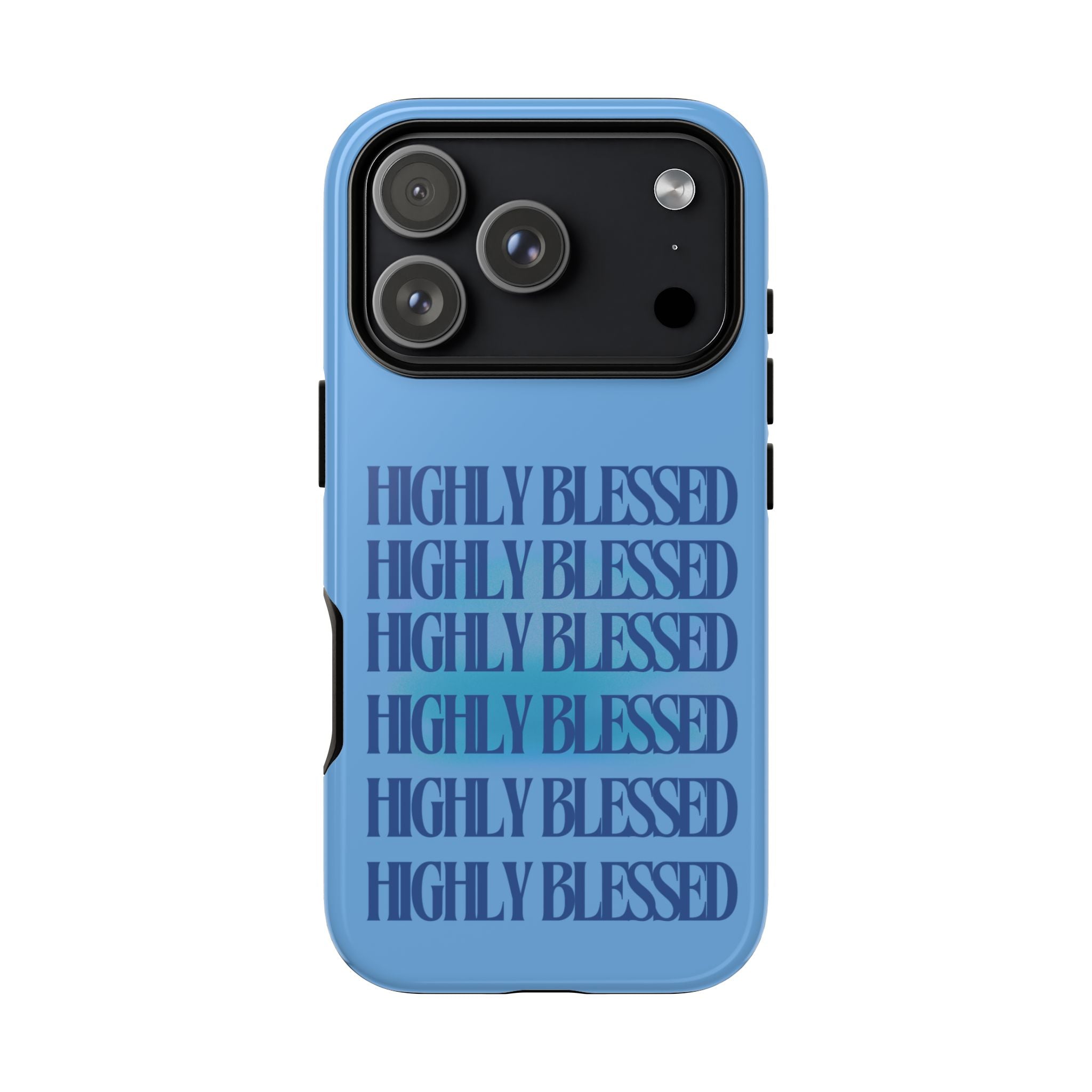 Highly Blessed Phone Case — Blue Repeated Script Protective Cover