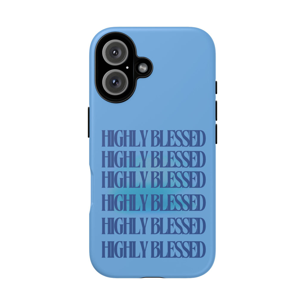 Highly Blessed Phone Case — Blue Repeated Script Protective Cover
