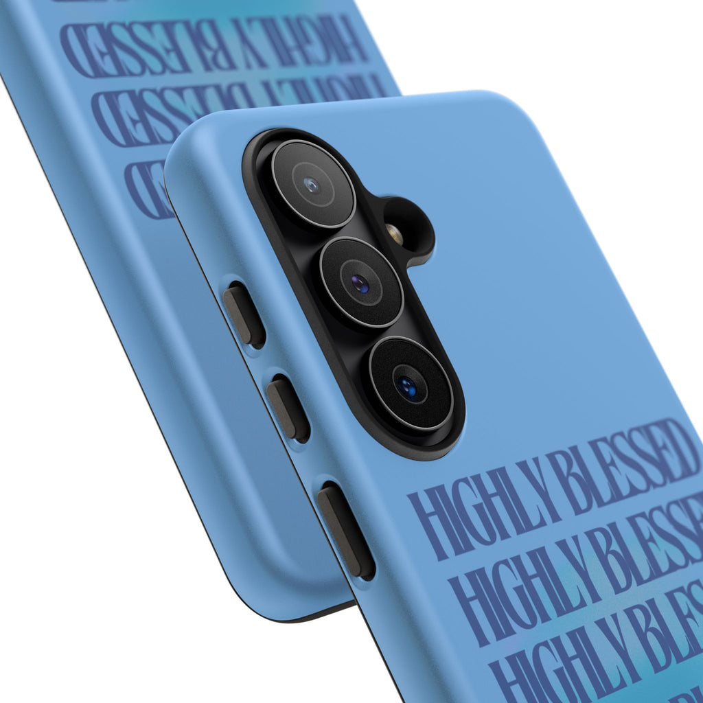 Highly Blessed Phone Case — Blue Repeated Script Protective Cover
