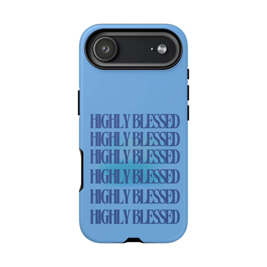 Highly Blessed Phone Case — Blue Repeated Script Protective Cover