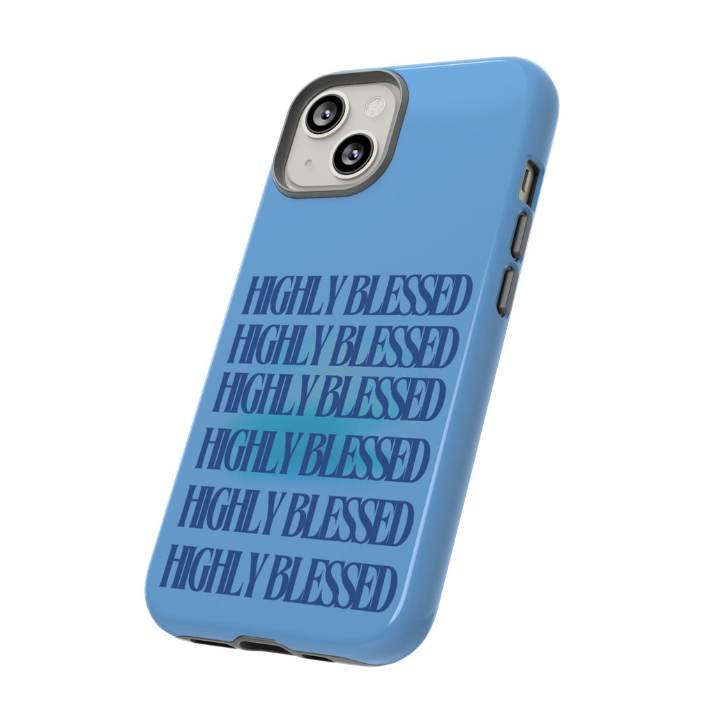 Highly Blessed Phone Case — Blue Repeated Script Protective Cover