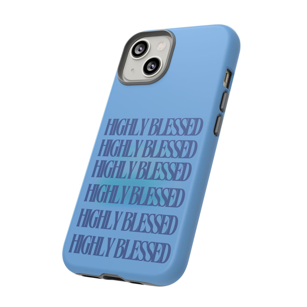 Highly Blessed Phone Case — Blue Repeated Script Protective Cover