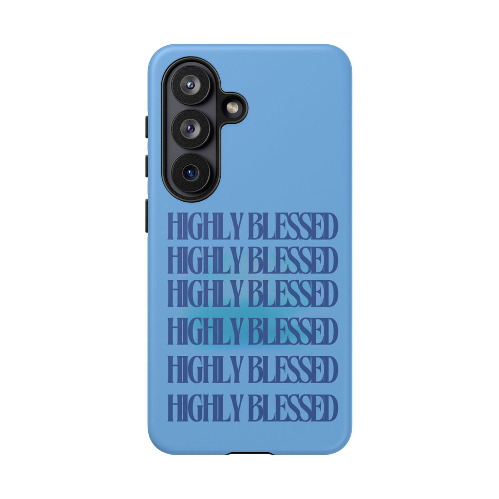 Highly Blessed Phone Case — Blue Repeated Script Protective Cover