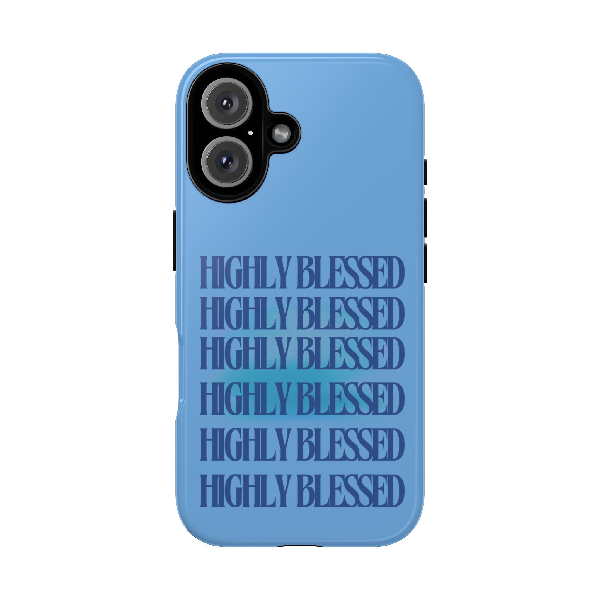 Highly Blessed Phone Case — Blue Repeated Script Protective Cover