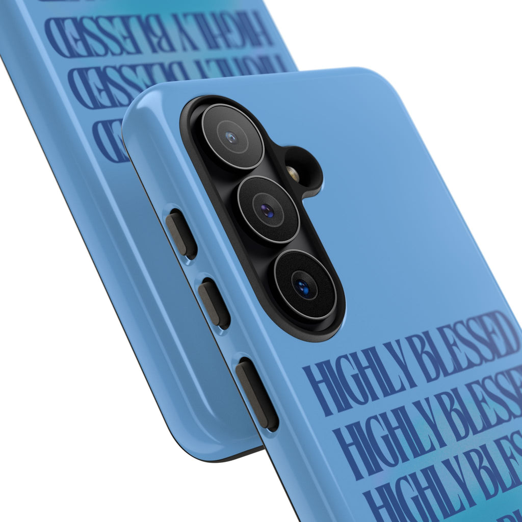 Highly Blessed Phone Case — Blue Repeated Script Protective Cover