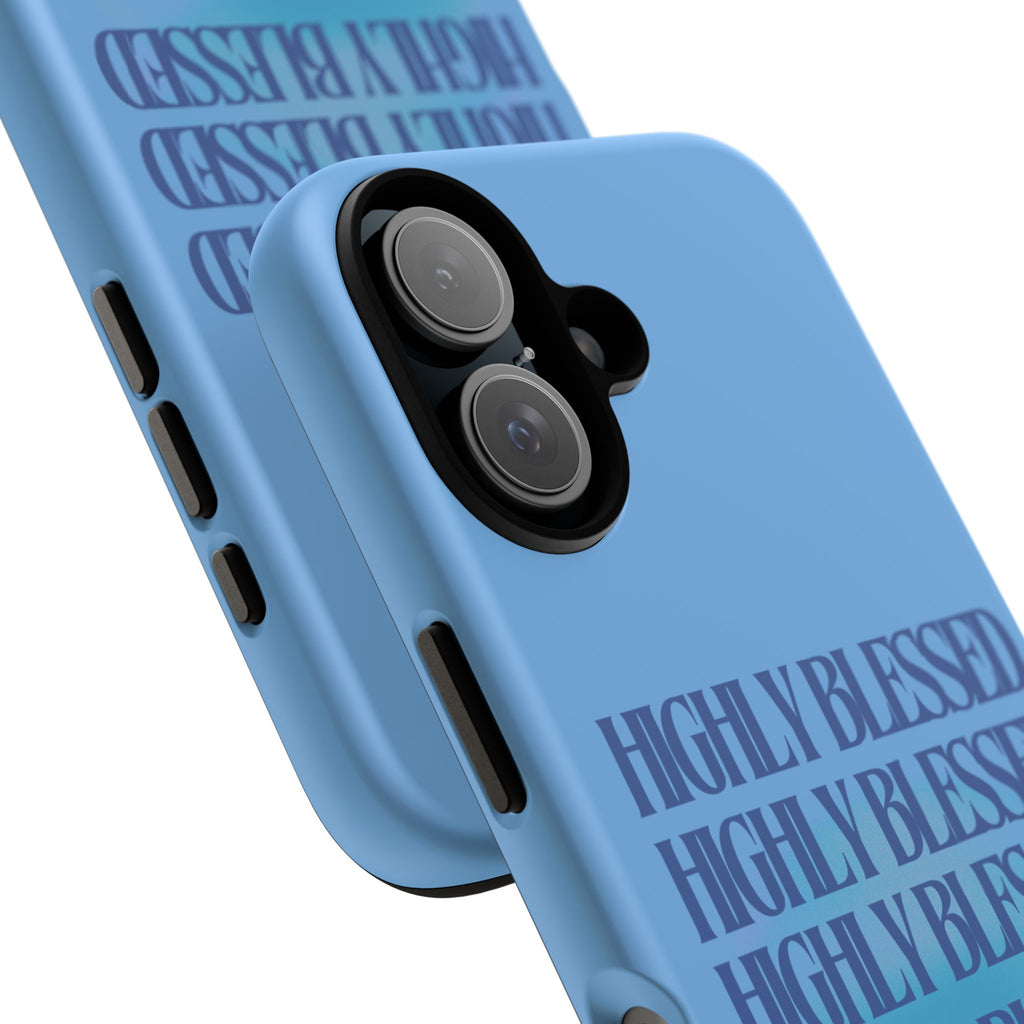 Highly Blessed Phone Case — Blue Repeated Script Protective Cover