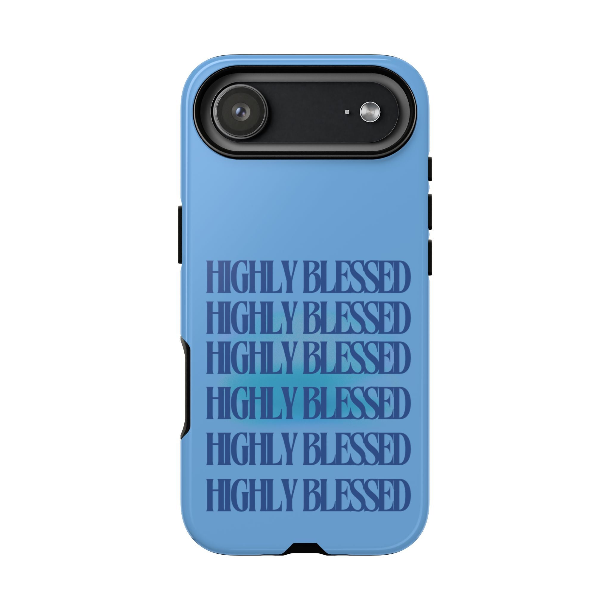 Highly Blessed Phone Case — Blue Repeated Script Protective Cover
