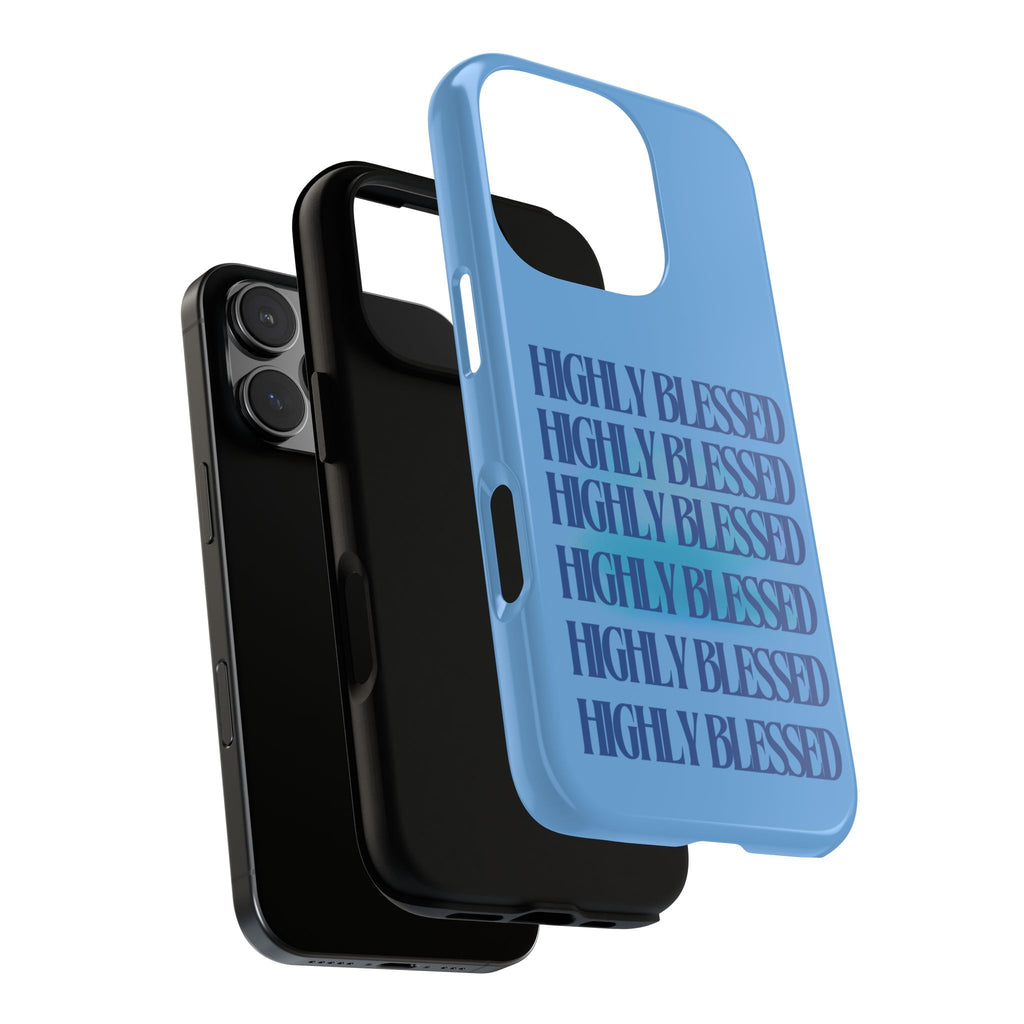 Highly Blessed Phone Case — Blue Repeated Script Protective Cover