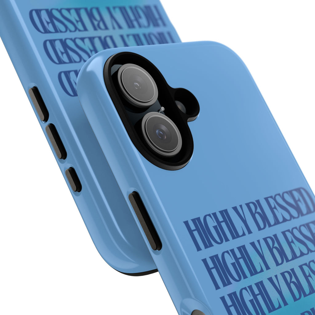 Highly Blessed Phone Case — Blue Repeated Script Protective Cover