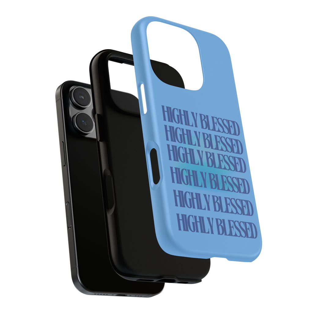 Highly Blessed Phone Case — Blue Repeated Script Protective Cover