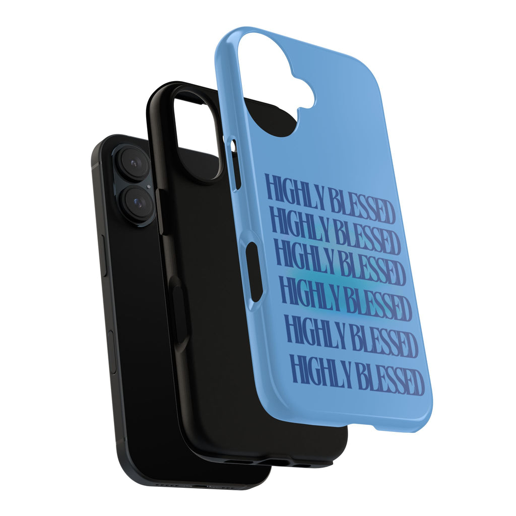 Highly Blessed Phone Case — Blue Repeated Script Protective Cover