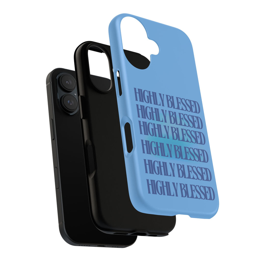Highly Blessed Phone Case — Blue Repeated Script Protective Cover
