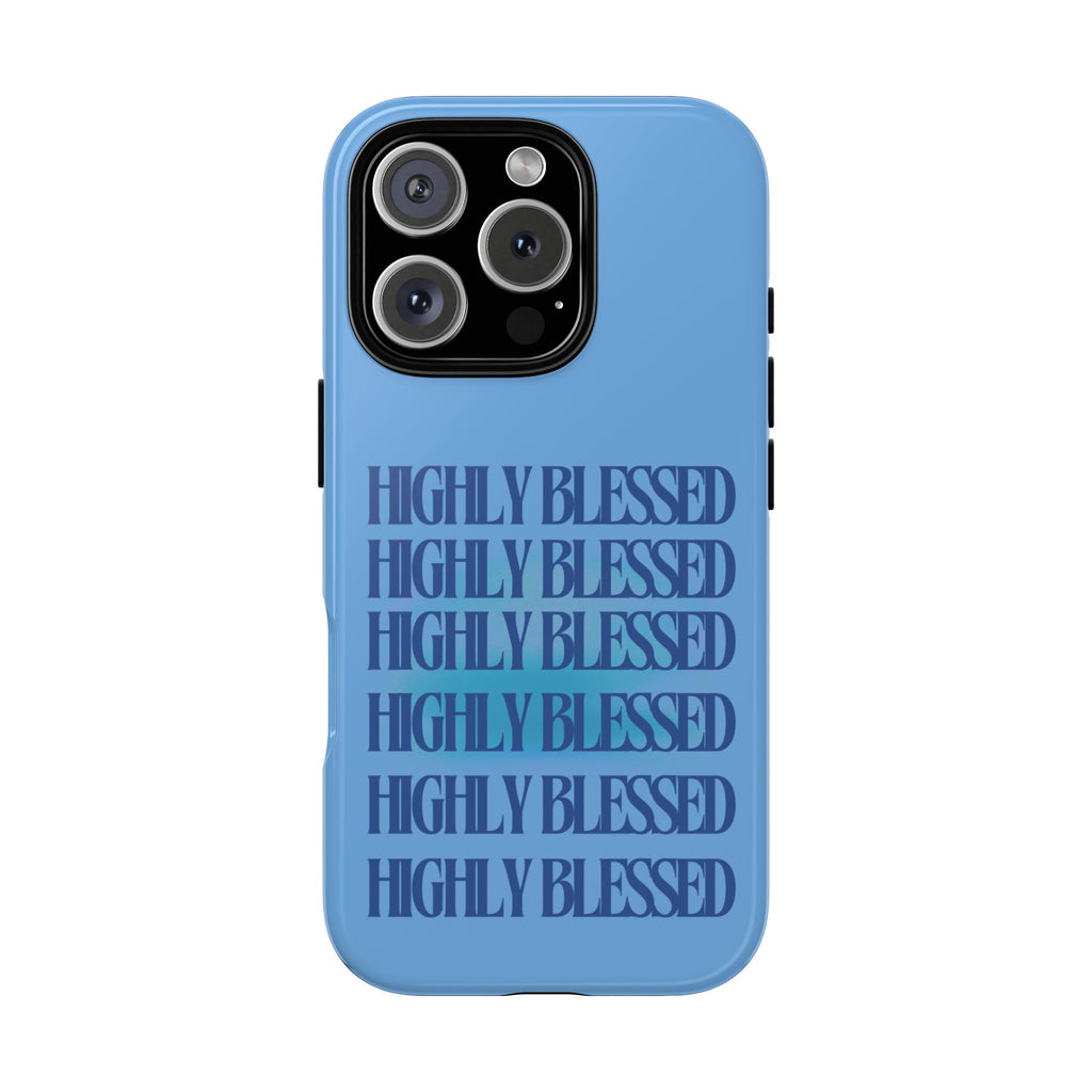 Highly Blessed Phone Case — Blue Repeated Script Protective Cover