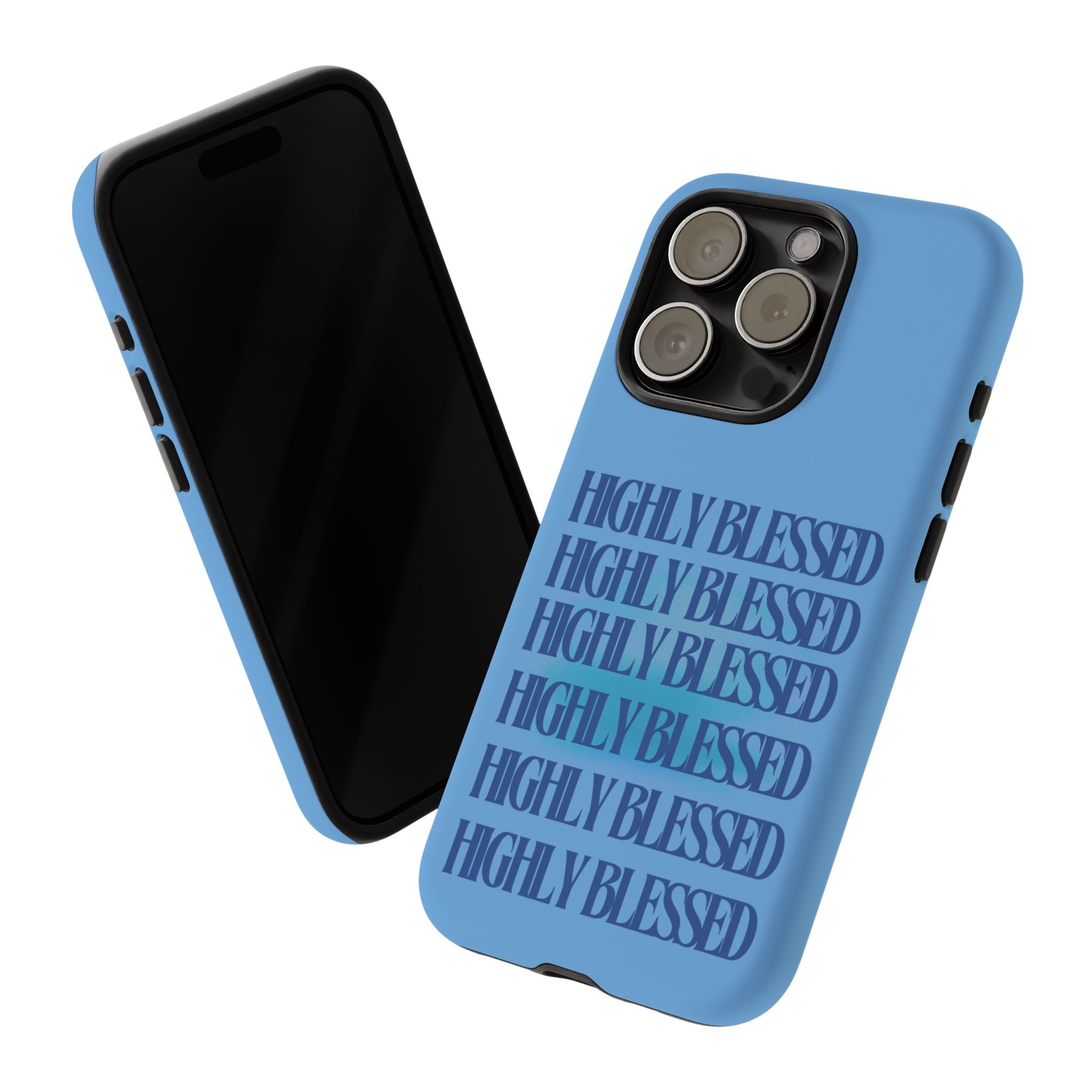 Highly Blessed Phone Case — Blue Repeated Script Protective Cover