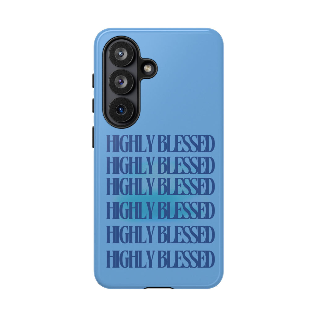 Highly Blessed Phone Case — Blue Repeated Script Protective Cover