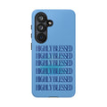 Highly Blessed Phone Case — Blue Repeated Script Protective Cover