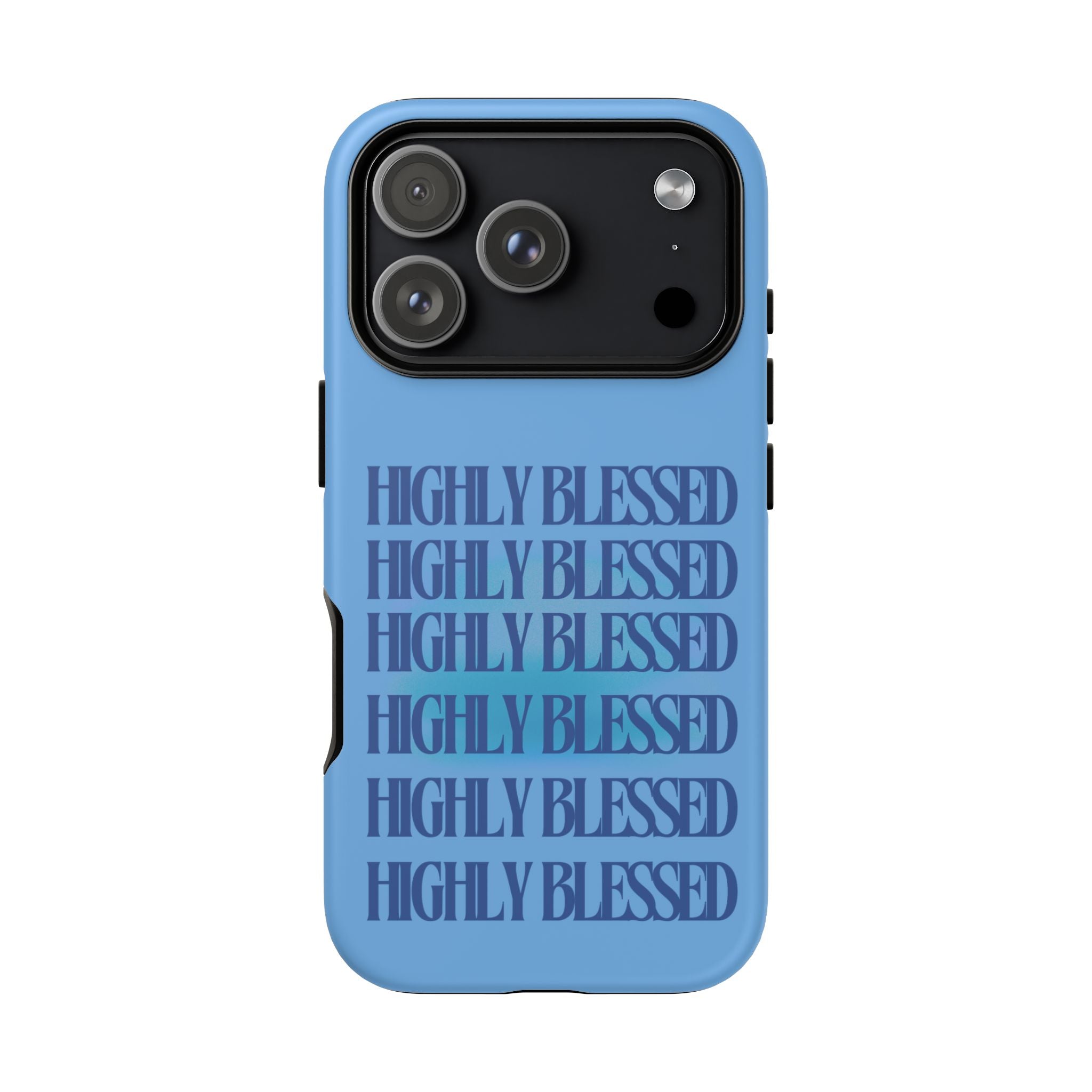 Highly Blessed Phone Case — Blue Repeated Script Protective Cover
